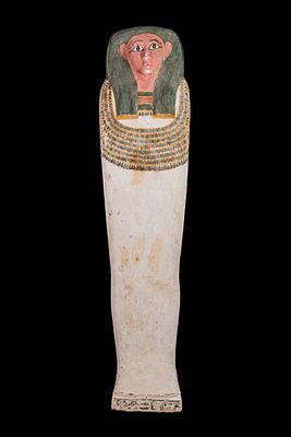 EGYPTIAN WOODEN LID OF SARCOPHAGUS. Late Period, Ca. 664 - 332 BC. A painted wooden lid of a 