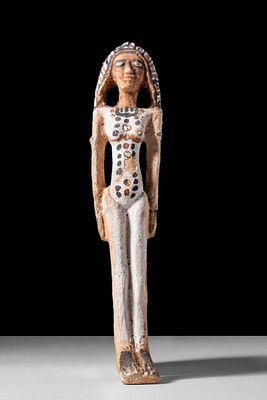 RARE EGYPTIAN PAINTED TERRACOTTA FERTILITY FIGURE. Middle Kingdom, 13th Dynasty, Ca. 1803 - 1649 