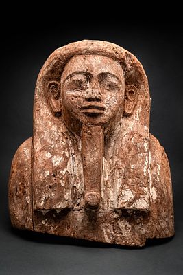 LARGE EGYPTIAN WOODEN SARCOPHAGUS MASK. Late Period, Ca. 664 - 332 BC. A carved wooden mummy 