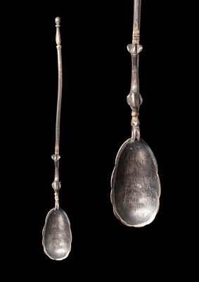 LATE ROMAN / EARLY BYZANTINE SILVER RITUAL SPOON. Ca. AD 400 - 600. A silver spoon with a long 