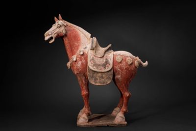 CHINESE TERRACOTTA HORSE - TL TESTED. Tang Dynasty, Ca. AD 618 - 907. A terracotta horse 