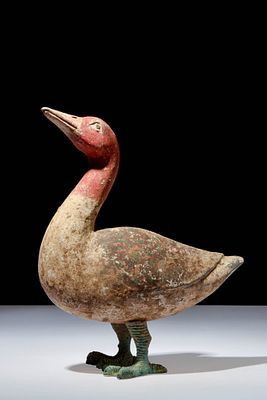 CHINESE TERRACOTTA GOOSE - TL TESTED. Han Dynasty, Ca. 202 BC - AD 220. A terracotta goose 