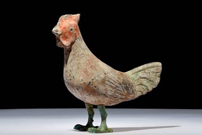 CHINESE TERRACOTTA ROOSTER - TL TESTED. Han Dynasty, Ca. 202 BC - AD 220. A terracotta rooster 