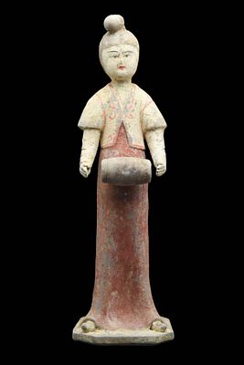CHINESE TERRACOTTA FEMALE MUSICIAN - TL TESTED. Tang Dynasty, Ca. AD 618 - 907. A terracotta 