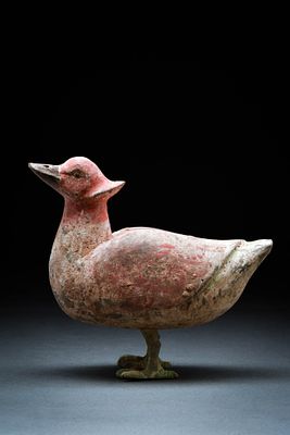 CHINESE TERRACOTTA BIRD - TL TESTED. Han Dynasty, Ca. 202 BC - AD 220. A terracotta bird painted 