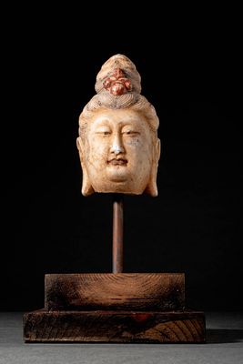 CHINESE MARBLE HEAD OF BODHISATTVA. Tang Dynasty, Ca. AD 618 - 907 or later. A marble head of a 