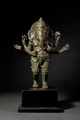 TIBETAN BRONZE FIGURE OF GANESHA. Ca. 19th century AD or earlier. A bronze figure of Ganesha. 