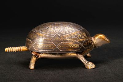 BRASS TORTOISE TABLE BELL. Ca. 19th - 20th century AD. A brass table bell in the form of a 