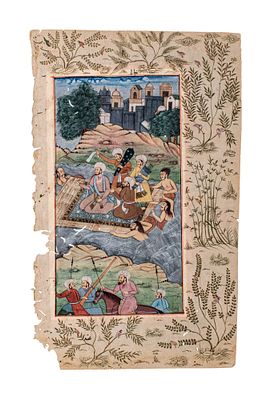 A MUGHAL OR DECCAN FRAMED MINIATURE PAINTING. India, or the Deccan, Ca. 18th - 19th century AD. 