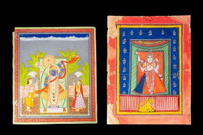 RARE INDIAN MINIATURES. Ca. 19th - 20th century AD. A pair of polychrome paintings on paper 