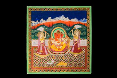 RARE INDIAN MINIATURE. Ca. 19th - 20th century AD. A polychrome painting on paper showing the 
