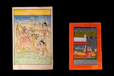 RARE PAIR OF INDIAN MINIATURES. Ca. 19th - 20th century AD. A pair of miniature paintings 