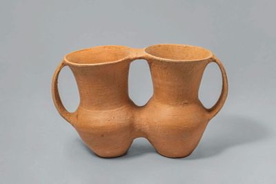CHINESE QIJIA TWO-BODIED POTTERY VASE. Neolithic, Ca. 3rd-2nd millennium BC. A Qijia culture 