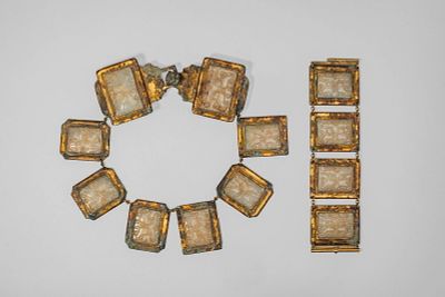 CHINESE JADE AND BRONZE NECKLACE AND BRACELET. Ca. 19th century AD. A necklace and a bracelet 