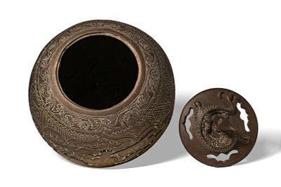 CHINESE BRONZE TRIPOD CENSER. Qing Dynasty, Ca. AD 1644 - 1912. A globular censer standing on 