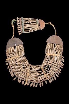 EGYPTIAN BICHROME GLAZED COMPOSITION BEADED BROAD COLLAR NECKLACE. First Intermediate Period 