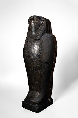 EGYPTIAN FALCON MUMMY WITH PAINTED SARCOPHAGUS. Late Period, Ca. 664 - 332 BC Egyptian wooden 