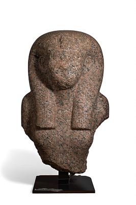 EGYPTIAN GRANITE HEAD AND TORSO OF HATSHEPSUT. New Kingdom, Ca. 1478 - 1458 BCA granite head and 