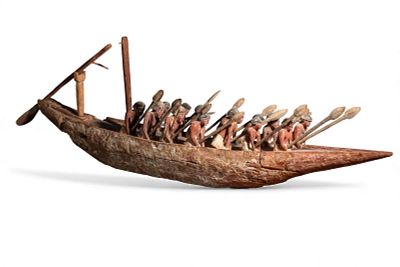 HUGE EGYPTIAN WOODEN MODEL BOAT WITH ROWERS AND OARS - 1.5 meters. Middle Kingdom, Ca. 2055 - 