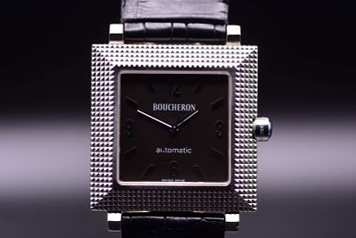 Boucheron Pyramid Classic 'Clou de Paris' Carr?e 18k White Gold Automatic Men's Wristwatch Including