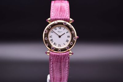 Chopard Ladies 18k Yellow Gold 13/6250-21 Pink Diamond Encrusted Wristwatch. C. 1995AThe watch 