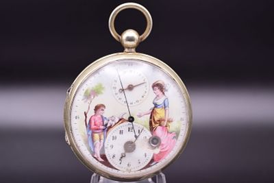 A Fine George III Enamel Painted Dial Verge Fusee Central Seconds Calendar Complication Pocket Watch
