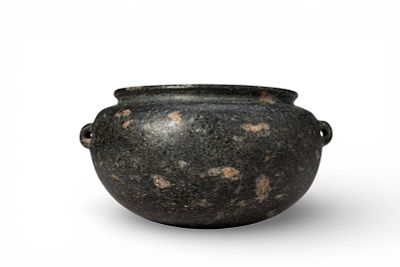 EGYPTIAN GRANITE STONE GLOBULAR BOWL. Old Kingdom, Ca. 2600 - 2200 BC. A granite bowl with a 