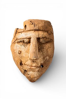 EGYPTIAN WOODEN SARCOPHAGUS MASK. Late Period, Ca. 664 - 332 BC. A wooden sarcophagus mask 