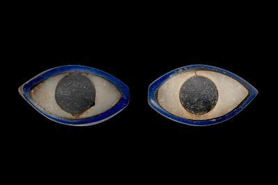 EGYPTIAN GLASS MUMMY MASK EYES. Ca. 2200 - 1800 BC. A pair of inlaid eyes, each formed from a 
