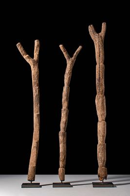 GROUP OF MALI DOGON LADDERS. Ca. 19th century AD. A group of three Dogon ladders carved from 