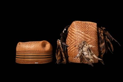 GROUP OF MANGBETU HATS. Ca. 19th - early 20th century AD. A pair of finely woven hats from the 