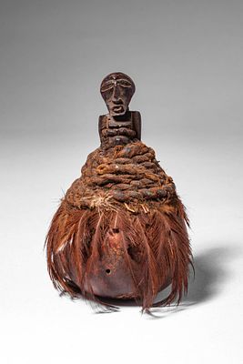 BEMBE TRIBE CALABASH WITH PROTECTIVE FETISH STOPPER. Democratic Republic of Congo, Ca. 19th - 20 