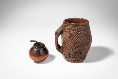 MALI CONTAINER AND KUBA CUP. Ca. 20th century AD. >A small globular wooden pot from Mali 