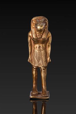 EGYPTIAN GOLD PENDANT OF SOBEK. Late Period, Ca. 664 - 332 BC. A gold pendant of Sobek standing 