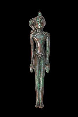EGYPTIAN BRONZE FIGURINE OF HARPOCRATES. Late Period to Ptolemaic Period, Ca. 664 - 30 BC. A 