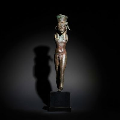 RARE EGYPTIAN BRONZE STATUETTE OF AMUN KHNUM. Third Intermediate Period - Late Period, Ca. 1069 