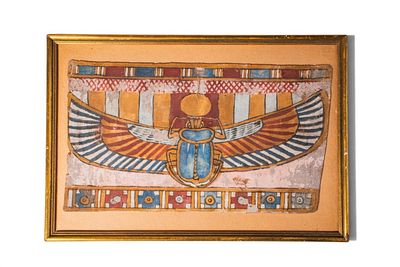 EGYPTIAN PAINTED MUMMY CARTONNAGE WITH WINGED SCARAB. Ptolemaic Period, Ca. 332 - 30 BC. A 