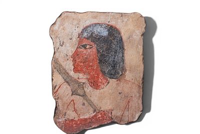 EGYPTIAN PAINTED STUCCO PANEL WITH A MALE DIGNITARY. New Kingdom, 18th Dynasty, Ca. 1550 - 1069 