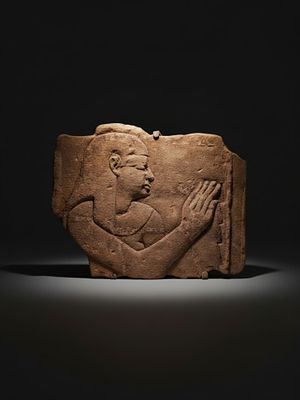 RARE EGYPTIAN SANDSTONE TEMPLE RELIEF WITH A GODDESS. Ptolemaic Period, Ca. 332 - 30 BC. A 
