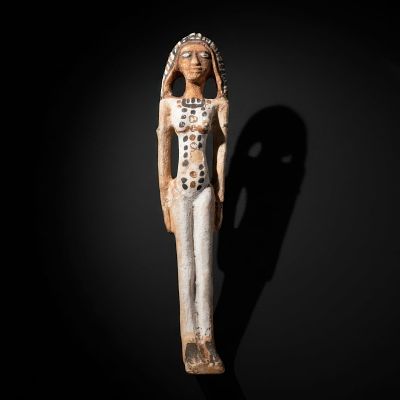 RARE EGYPTIAN PAINTED TERRACOTTA FERTILITY FIGURE. Middle Kingdom, 13th Dynasty, Ca. 1803 - 1649 