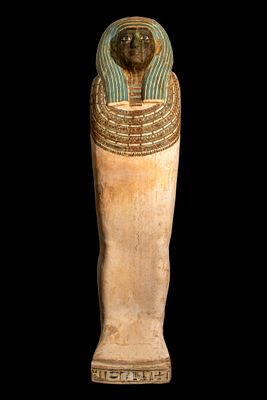 LARGE EGYPTIAN POLYCHROME SARCOPHAGUS LID. Late Period, Ca. 664 - 332 BC. A wood anthropoid 