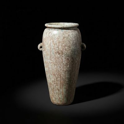 BEAUTIFUL EGYPTIAN STONE PIRIFORM JAR. New Kingdom, Ca. 1550 - 1069 BC. A stone piriform jar 