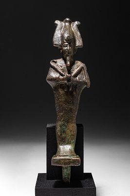 EGYPTIAN BRONZE FIGURINE OF OSIRIS. Late Period to Ptolemaic Period, Ca. 664 - 30 BC. A bronze 