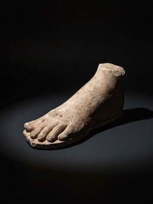STUNNING EGYPTIAN LIMESTONE LEFT FOOT. Late Period to Ptolemaic Period, Ca. 664 - 30 BC. A 