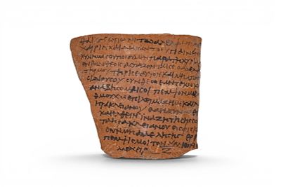 RARE ROMAN TERRACOTTA OSTRAKON WITH GREEK INSCRIPTION. Ca. AD 100 - 300. A terracotta ostrakon 
