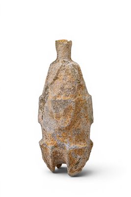 UMAYYAD GLASS MOLAR FLASK. Ca. AD 600 - 800. A pale green glass molar flask with a tall faceted 