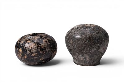 PAIR OF MESOPOTAMIAN STONE MACE HEADS. Ca. 3000 - 2000 BC. A pair of stone mace heads, including 