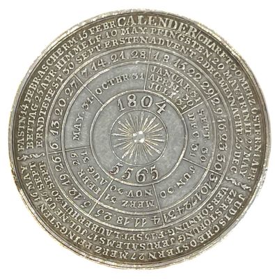 Prussia: Jewish silver calendar medal, 1804/5565. Very Rare!
. Prussian Jewish-Christian Silver 