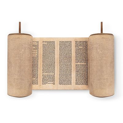 A Kosher Sephardic Torah Scroll Written on Gevil. Rare. Ink on Deer skin parchment. Sephardic 