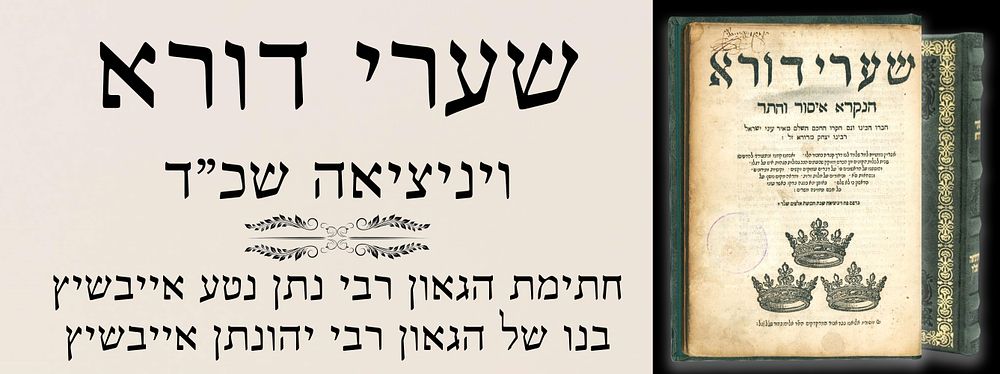 שערי דורא. ויניציאה שכ"ד.- חתימת הגאון רבי נתן נטע אייבשיץ בנו של הגאון רבי יהונתן אייבשיץ.
. ספ 